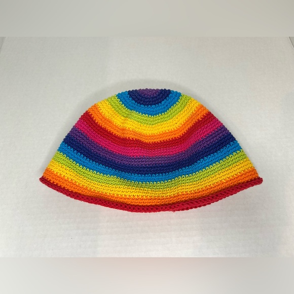 Hand Crocheted Rainbow Beanie Hat-Child Size L - Picture 1 of 4